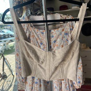 Sandra Weil V-Neck Adjustable Strap Cropped Top Tank Bustier Tan Chevron Size 4